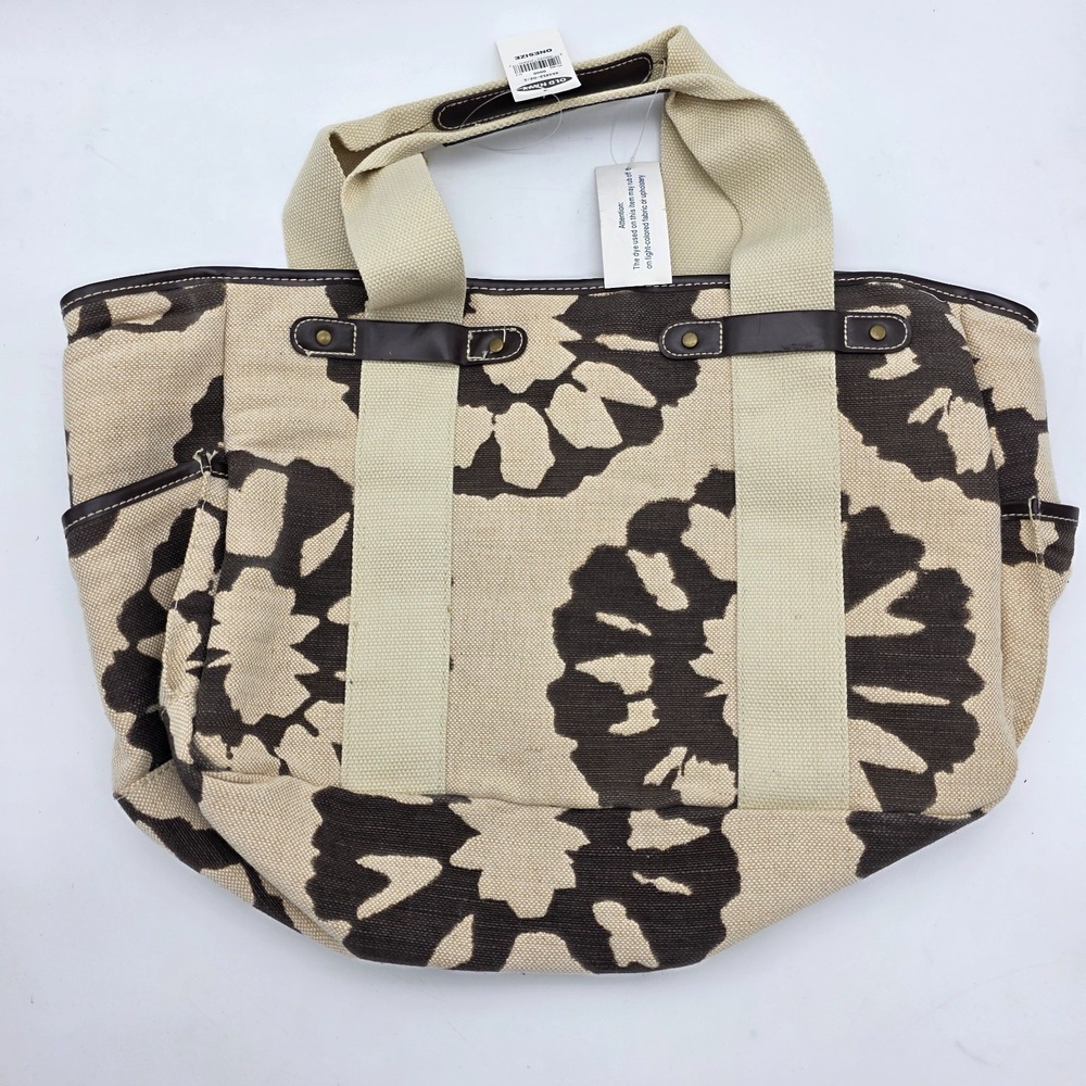 Old Navy Tote Bag Purse Brown Tan Flower Print Floral Y2K Shoulder Spacious 2007